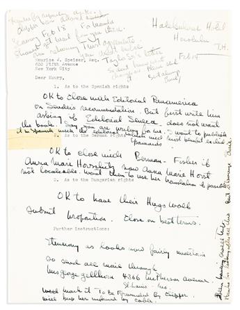 HEMINGWAY, ERNEST. Two items, each Signed Ernie, to his attorney Maurice J. Speiser: Autograph Letter * Autograph Note.